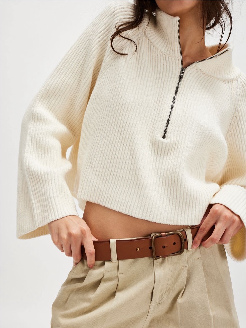 Free People Greta Half Zip Sweater Cream Size Small